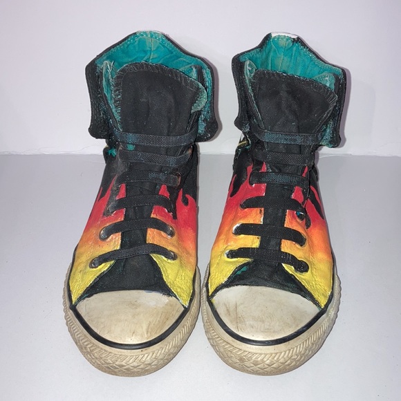 Custom Hand Painted Flame Converse Sneakers SZ 3 kids - Picture 9 of 10